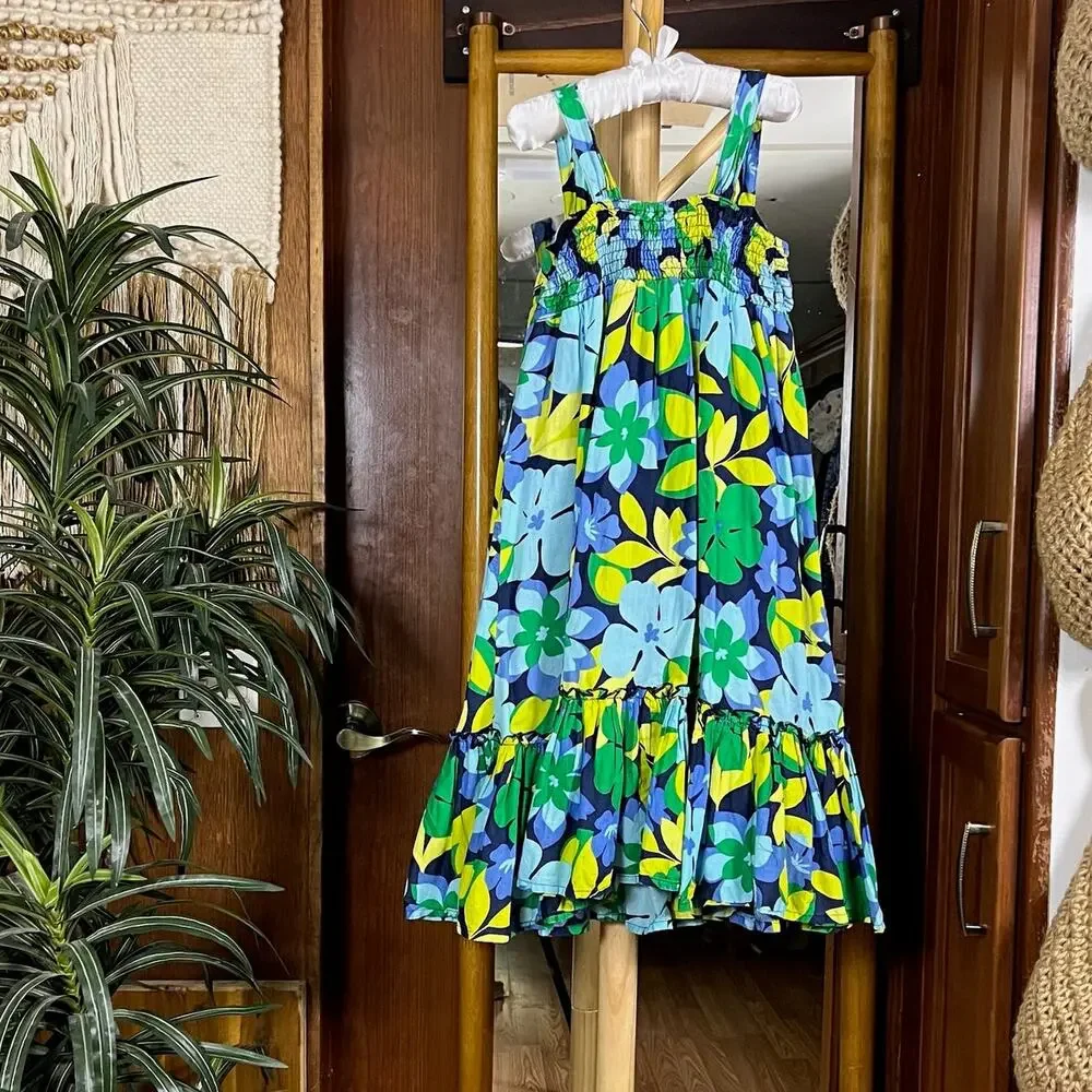 Maggie & Zoe Girls Floral Tiered Sundress Sz 7 Smocked Cotton Easter Midi Ruffle